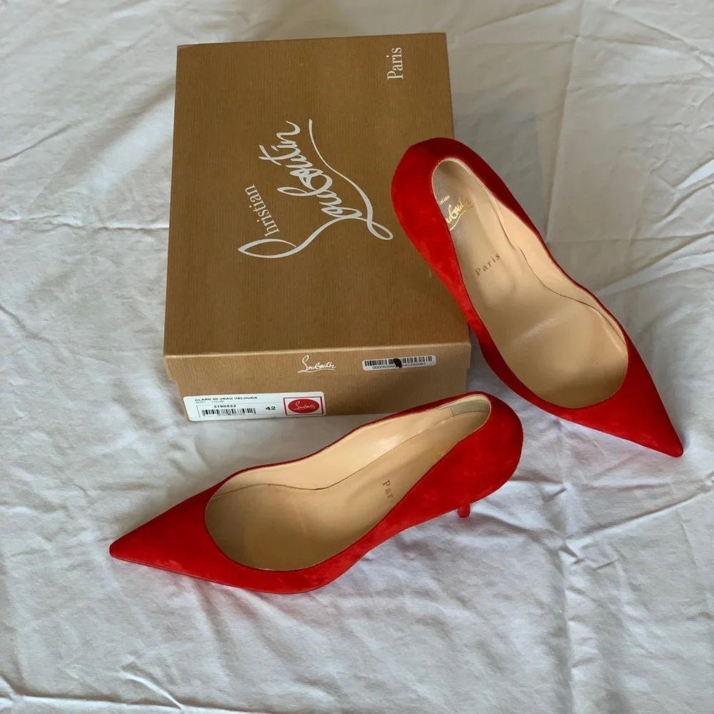 Christian Louboutin Clare Red Suede Veau Velours Pump, Size 42! - Picture 1 of 10